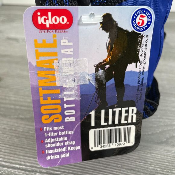 Vintage 2001 Igloo Softmate 1L Bottle Wrap Blue Insulated Clear Plastic NEW - Picture 10 of 12